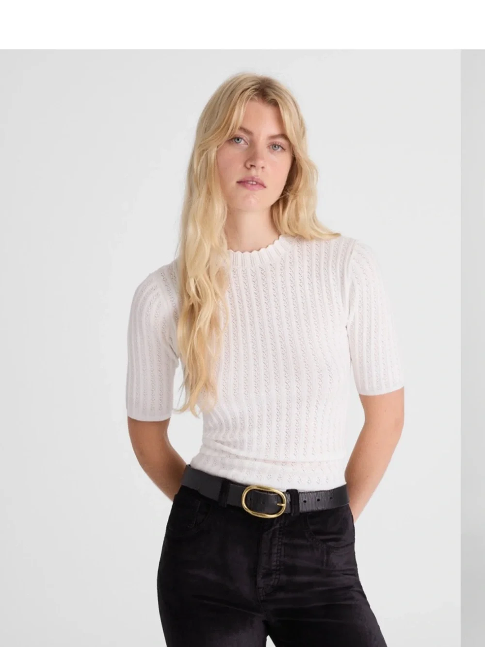 Madewell NWT Pointelle-Stitch Mockneck Sweater Tee white women’s small - Picture 1 of 10